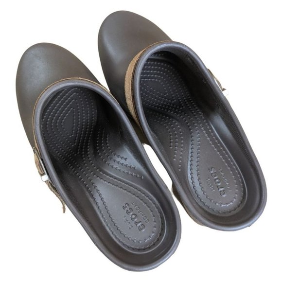 Crocs Dual Comfort Sarah Clog Mule Brown Chocolate Platform Heel - Size 9 - Picture 3 of 10